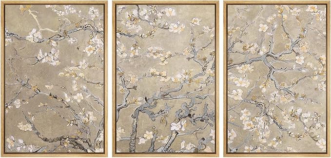 MUDECOR Framed Canvas Print Wall Art Blossoming Branches Vintage Floral Illustrations Realism Decorative for Living Room, Bedroom, Office - 24"x36"x3 Natural