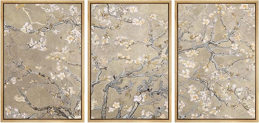 MUDECOR Framed Canvas Print Wall Art Blossoming Branches Vintage Floral Illustrations Realism Decorative for Living Room, Bedroom, Office - 24"x36"x3 Natural