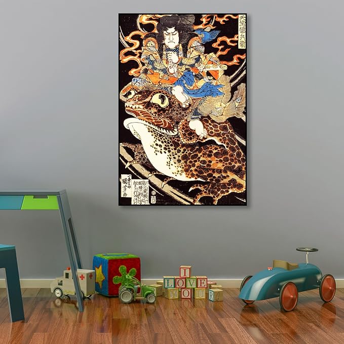 OKRA Utagawa Kuniyoshi Canvas Wall Art Riding a Giant Toad Poses Poster Japanese Ukiyo-E Woodcut Art Animal Nature Landscape Poster Japanese Classic Wall Decor Unframed 12×18in/30×45cm
