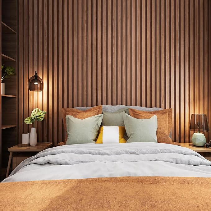 Art3d 8 Pack 96" x 6" WPC Slat Wall Panels, 3D Fluted Panel for Interior Wall Decor, TV Background, Bedroom, Living Room - Warm Teak