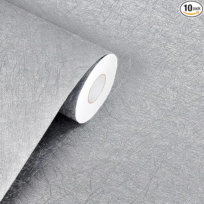 mamonhome High-Grade Metallic Silk Texture PVC Peel and Stick Wallpaper, 24in X 393in Self-Adhesive Wall Paper Thick Vinyl Embossed Film Wallpapers (Grey)