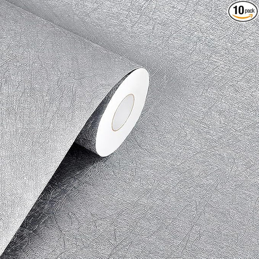 mamonhome High-Grade Metallic Silk Texture PVC Peel and Stick Wallpaper, 24in X 393in Self-Adhesive Wall Paper Thick Vinyl Embossed Film Wallpapers (Grey)