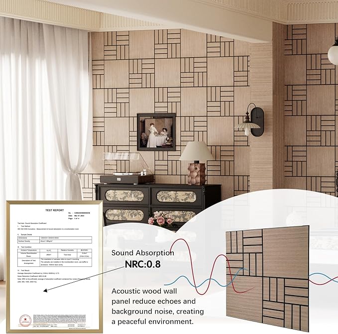 4 Packs Acoustic Wall Panels - Self-Adhesive 3D Wood Slat Wall Panel- Peel and Stick Sound Absorbing Panels for Noise Reducing - Feature Wall Decor for Home & Office