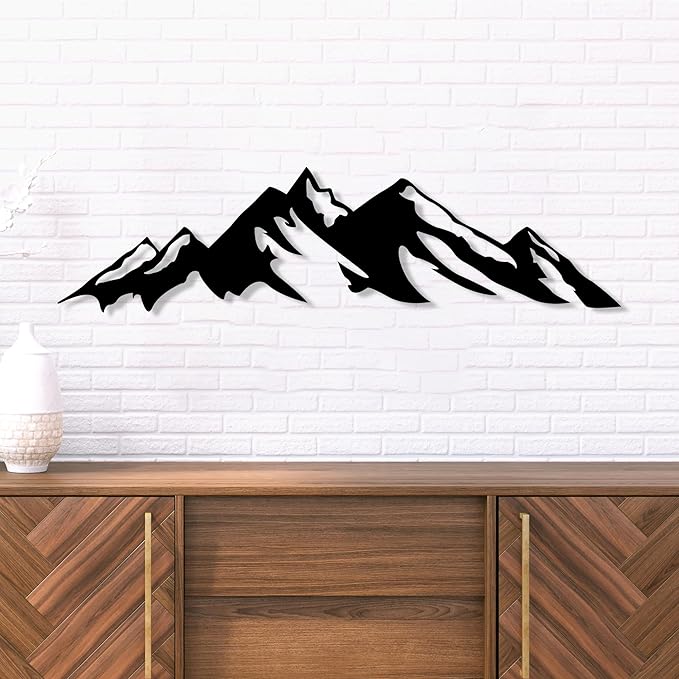 Metal Mountain Wall Art, Mountain Iron Wall Sculpture, Wall Décor for Office, Living Room, Bedroom, Over Fireplace Decor, Modern Large Decor for Outdoor, Farmhouse Decorations, Nature Scene Art