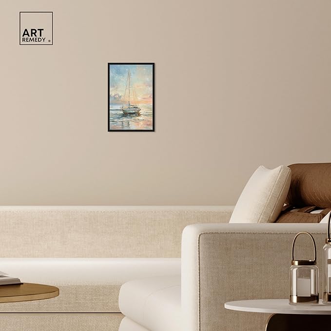 Art Remedy Boat On The Shore Framed Sailing 1 Piece Canvas Wall Art, 11" x 16", Black Frame