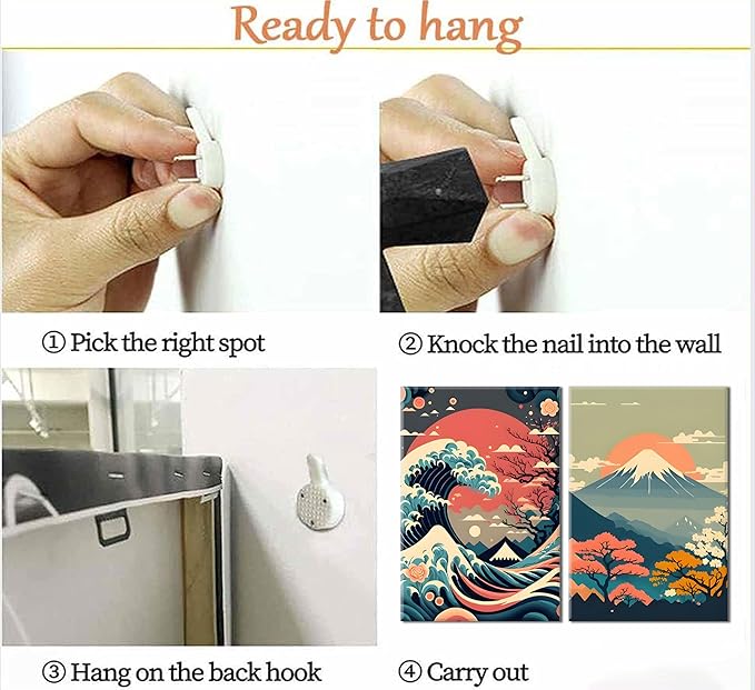 3Pcs Japanese Wall Art Japanese Fuji Wall Decor Asian Nature Landscape Posters Pictures Kanagawa Giant Wave Canvas Prints Cherry Blossom Lake Painting for Living Room Bedroom Office Framed