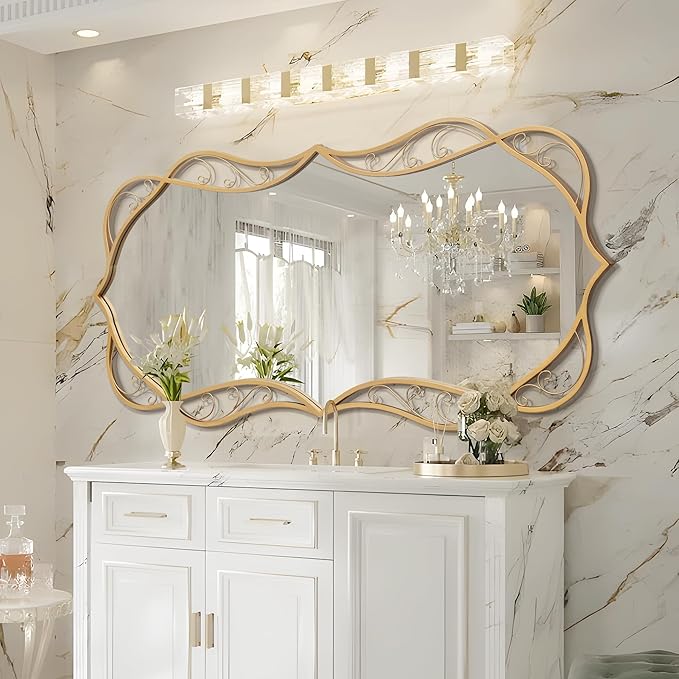 Bathroom Gold Wall Mirror: 30"x60"Antique Large Mirror for Wall - Vertical or Horizontal Hanging - Home Decor for Living Room/Entryway/Fireplace/Hallway