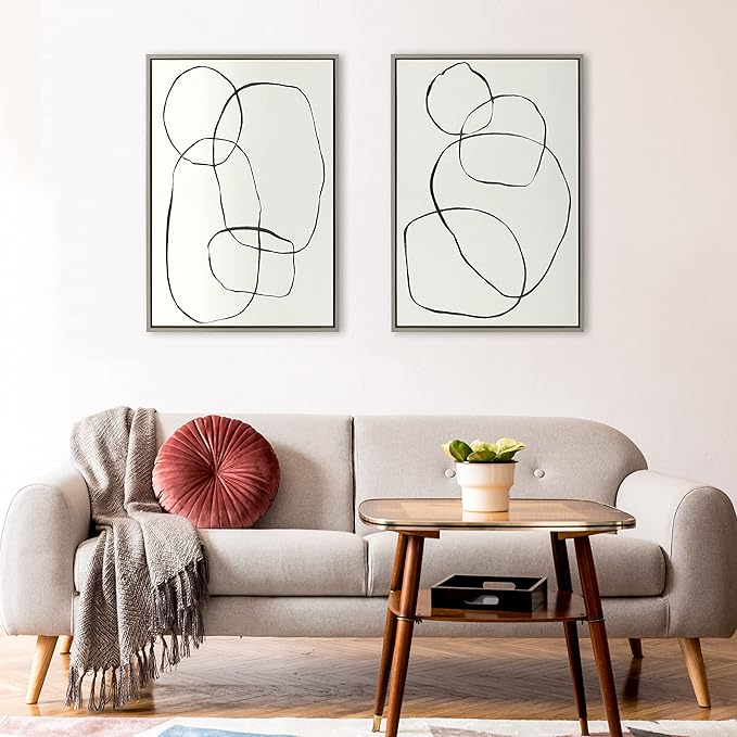Kate and Laurel Sylvie 871 Modern Circles and 869 Going in Circles Framed Linen Textured Canvas Art Set by Teju Reval of SnazzyHues, 2 Piece Set 23x33 Gray, Contemporary Abstract Wall Art Décor Set