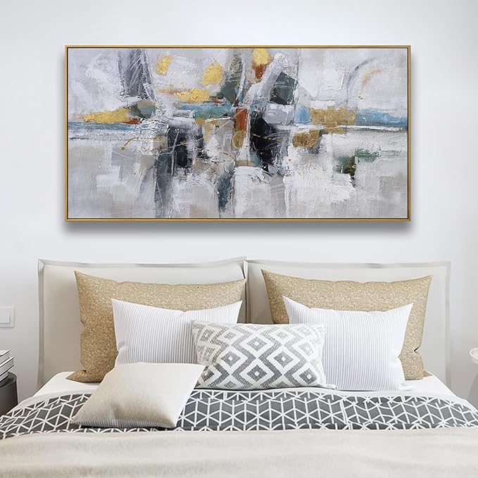 Abstract Colorful Wall Art Painting Black Art Wall Decor 20x40 Inch with Framed For Living Room Decorations Teal And Gold Art Office Decor Colorful Canvas Picture Artwork For Bedroom Kitchen