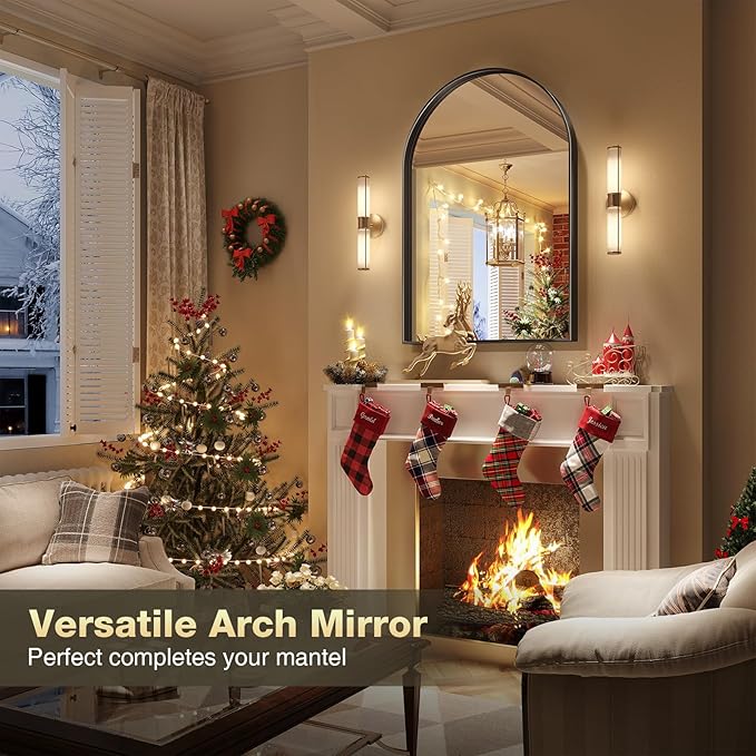 Brightify Arched Mirror, 23.9 x 31.9 Inch Black Arch Wall Mirror, Metal Frame Bathroom Mirror, Arched Top Bathroom Vanity Mirror for Living Room Bedroom Mantel Entryway Hallways
