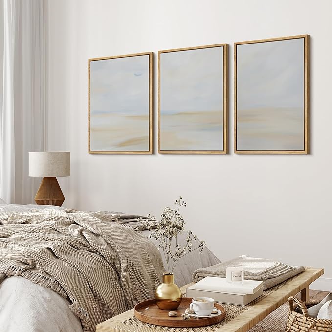 MUDECOR Framed Wall Art Print Set Minimalist Coastal Horizon in Soft Blue and Sand Colors Illustrations Modern Art Boho Decorative Chic for Living Room, Bedroom, Office - 16"x24"x3 Natural