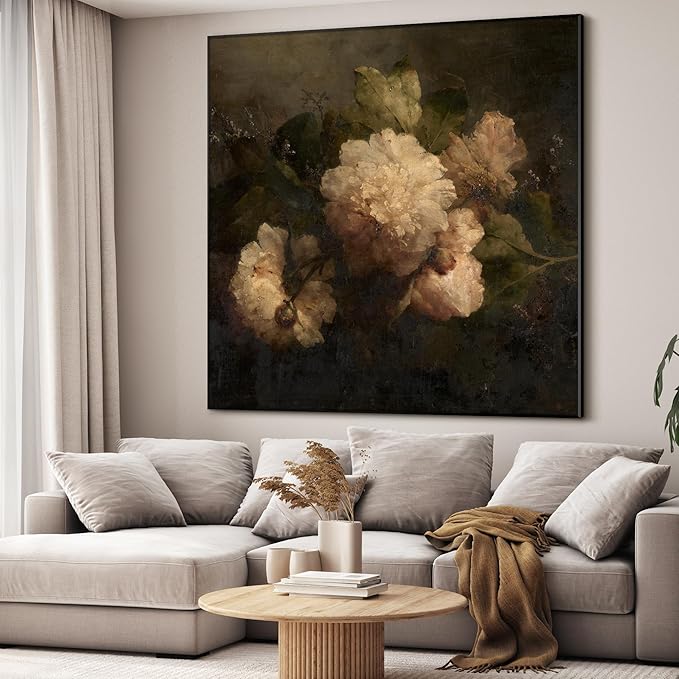 36"x36" Large Framed Wall Art - Vintage Floral Still Life (Frame Assembly Required)