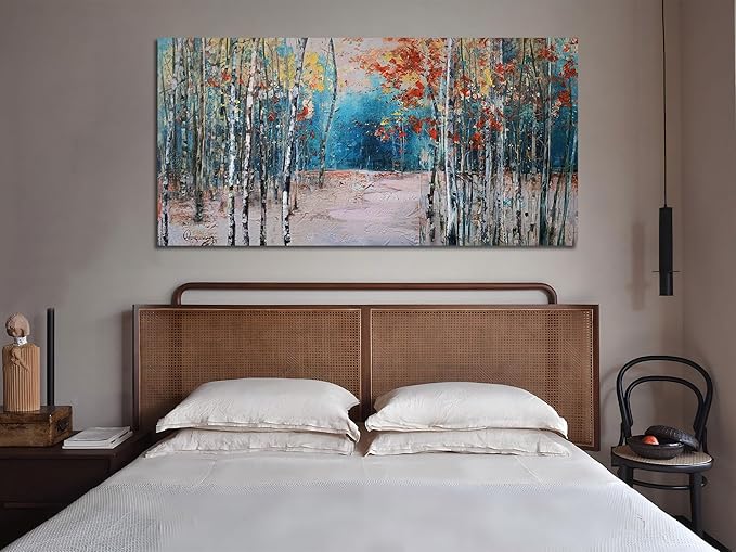 Ardemy Aspen Tree Wall Art Living Room Landscape Panoramic Textured Pictures Bedroom Wall Decor Forest Canvas Paintings Artwork Home Office Wall Decoration, Large 48"x24"