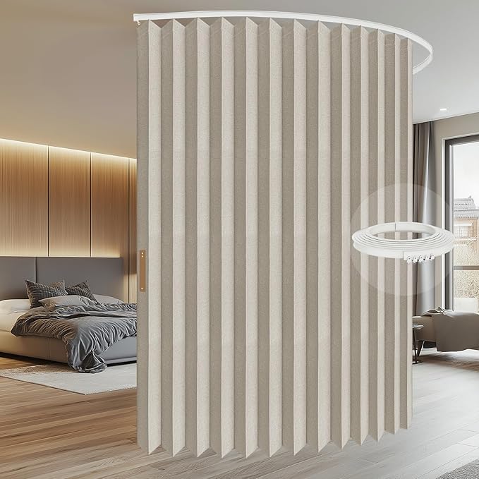 AJAZZ 100% Blackout Room Divider Curtains Screen Partitions, Blackout Sound Reducing Divider Room Panel for Doorway Glass Window Sliding Door Patio(Cream White, W100 x L84, 1 Pack)