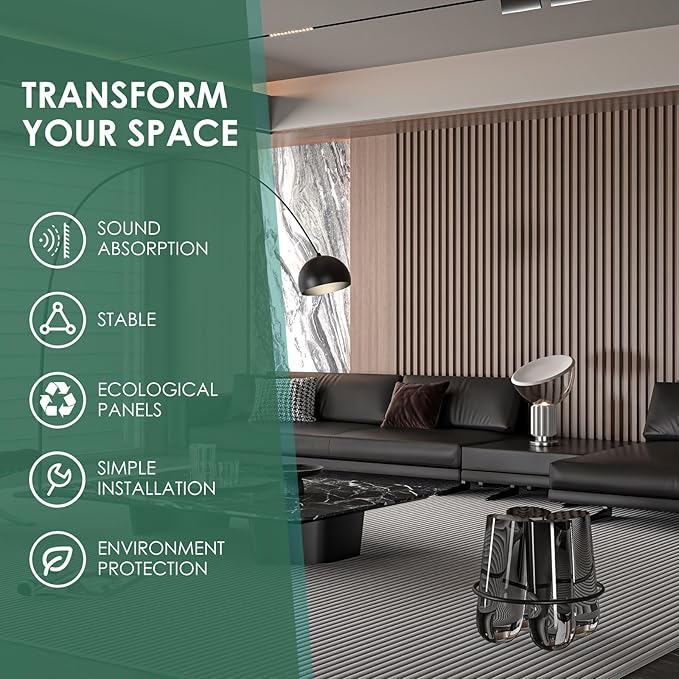 4-Piece Wood Slat Acoustic Panels for Stylish Interior Decor & Noise Reduction - 94.5" x 7.9" 3D Solid Wood Wall Panels for Ceiling and Wall, Covers 20.66 Sq Ft, Walnut