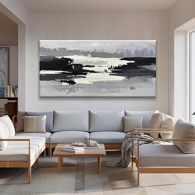 Abstract Wall Art Canvas Art Wall Decor For Living Room Decorations Large Black And Grey Abstract Wall Decor Office Abstract White Wall Art For Home Bedroom Kitchen Artwork 29x58 Inch