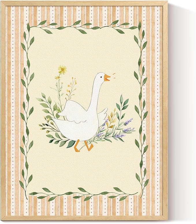 ARPEOTCY Small Framed Canvas Wall Art, 12x16in, Silly Goose Floral Art, Nursery Wall Decor for Kids boys girls baby Room, Vintage Bedroom Decor