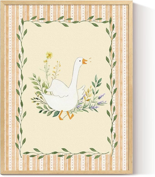 ARPEOTCY Small Framed Canvas Wall Art, 12x16in, Silly Goose Floral Art, Nursery Wall Decor for Kids boys girls baby Room, Vintage Bedroom Decor