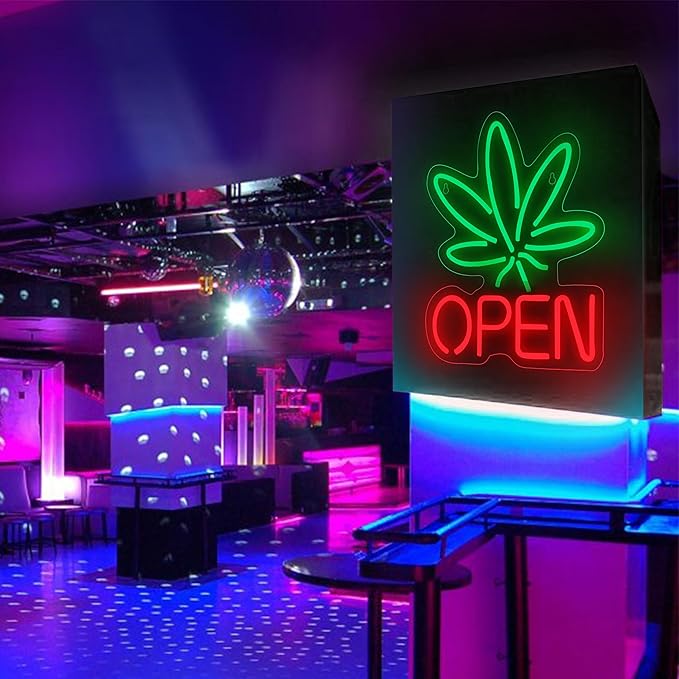 Marijuana Open Neon Sign for Wall Décor Hemp LED with Dimmable Switch Sign Man Cave Art Bars Beer Cannabis High Life Neon Signs Light