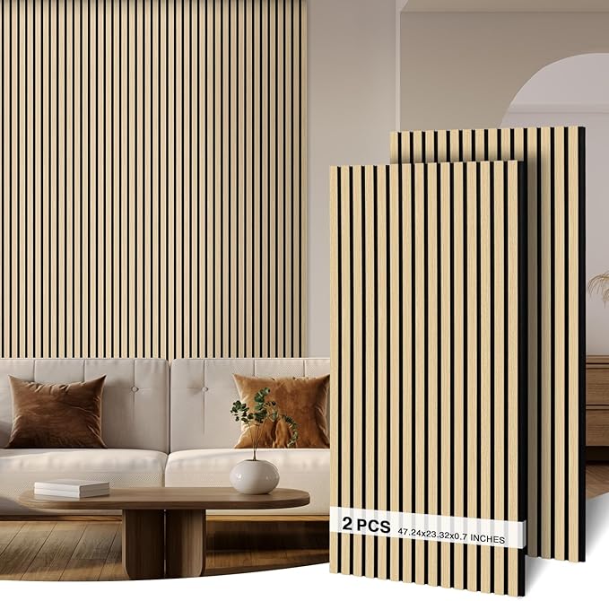 2-Pack Wood Slat Wall Panel 47.2"x23.6" (15.5 sq ft)|Soundproof and Acoustic Wall Panels for Interior Decor|Wood Panels for Wall and Ceiling for Office,Home Theater & Living Room Oak#13