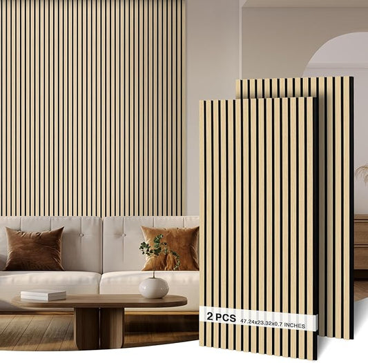 2-Pack Wood Slat Wall Panel 47.2"x23.6" (15.5 sq ft)|Soundproof and Acoustic Wall Panels for Interior Decor|Wood Panels for Wall and Ceiling for Office,Home Theater & Living Room Oak#13