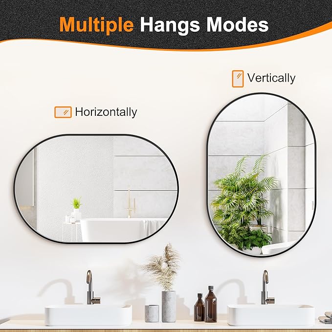 Bathroom Mirror for Wall,36''x24'',Black Oval Mirror for Bedroom Entryway Bathroom, Metal Framed Vanity Mirror(36''x24'',Black)