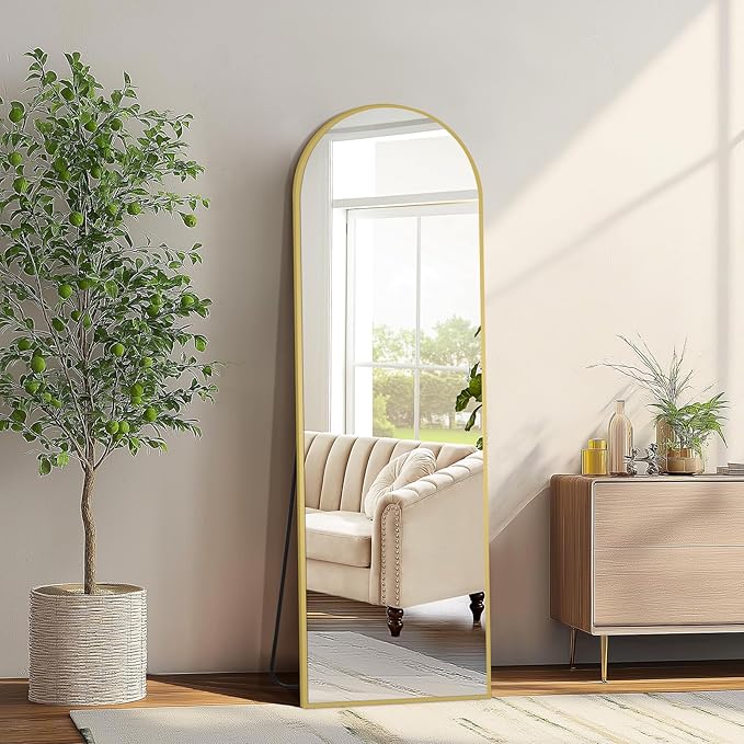 MELOMOIR Gold Mirror Full Length, 56"x18" Arched Floor Mirror Freestanding Leaning Hanging, Thin Aluminum Frame, for Living Room Bedroom Cloakroom Hallway, Gold