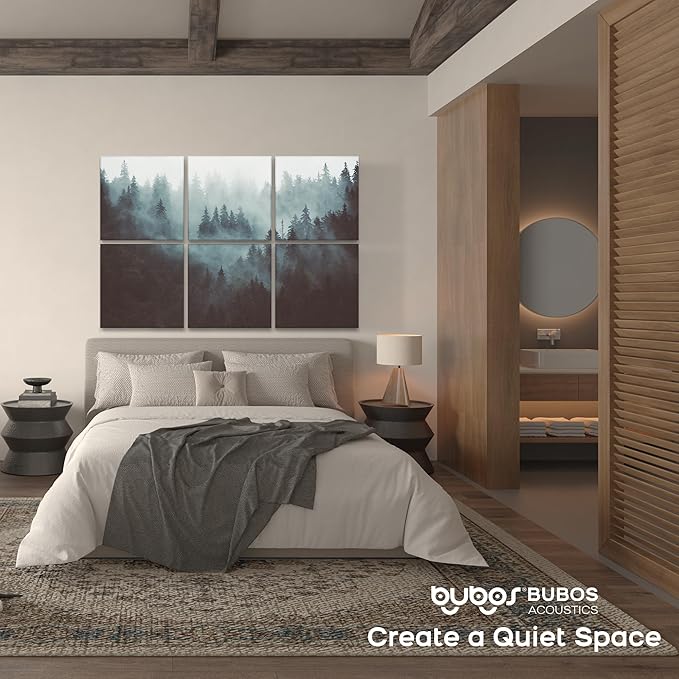 BUBOS 6 Pack Art Acoustic Panels Soundproof Wall Panel,70.8X47.2 Inches Large Sound Absorbing Panel,Self-Adhesive Decorative Acoustical Wall Panels, Acoustic Treatment for Home Office（Foggy Forest）