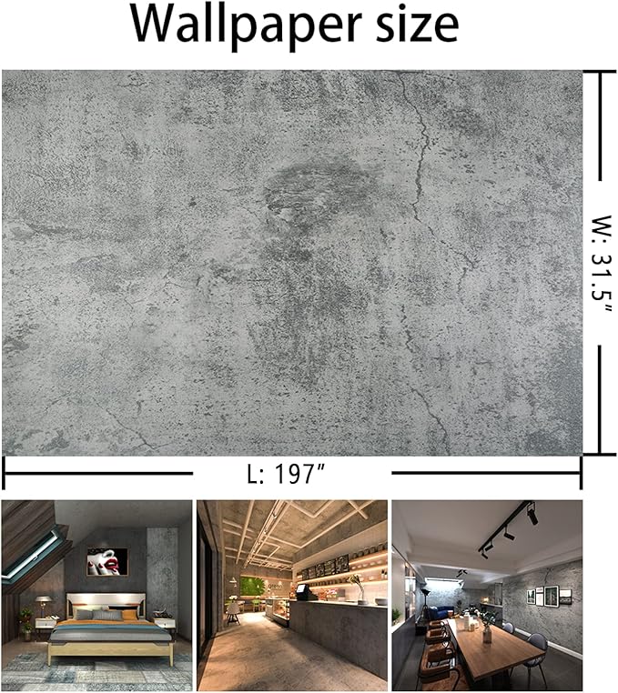 BAYYA Extra Wide Concrete Textured Wallpaper Peel and Stick Dark Grey Matte Thicken 31.5x197in Retro Industrial Style Contact Paper Waterproof Self-Adhesive DIY 3D Wall Sticker Vinyl Wrap Cement Grey