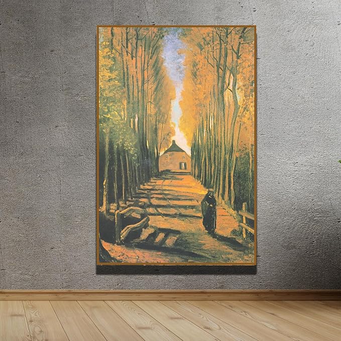 OKRA Vincent Van Gogh'S Avenue Of Poplars Canvas Wall Art - Famous Rural Landscape Pictures - Famous Painting Reproductions - Cool Home Decor for Study, Living Room, Kitchen - Unframed