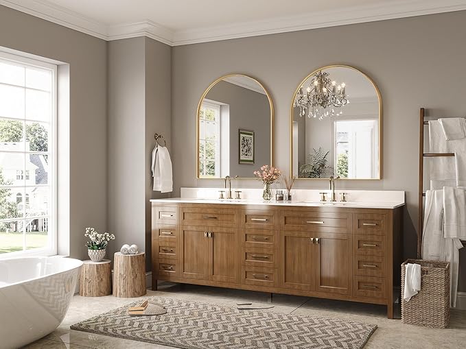 Brightify Arched Mirror, Arched Wall Mirror, 32 x 40 Inch Gold Arch Mirror, Metal Frame Gold Bathroom Mirror, Arched Top Bathroom Vanity Mirror for Living Room Bedroom Mantel Entryway Hallways