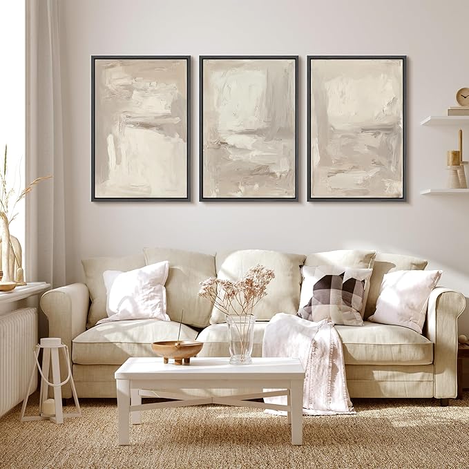 MUDECOR Framed Wall Art Print Set Neutral Abstract Modern Minimalist in Beige and Cream Tones Illustrations Modern Art Boho Decorative Colorful Chic for Living Room, Bedroom, Office - 16"x24"x3 Black