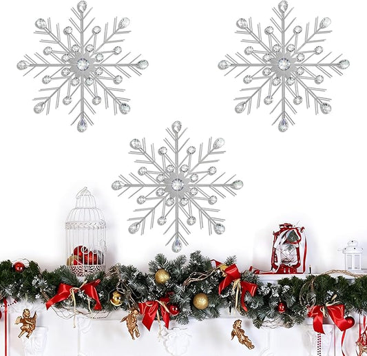 ZEXUIRU 3 Set Silver Metal Jeweled Wall Art Bling Crystal Home Décor Sun Burst Rhinestone Wall Hanging Diamond Accents