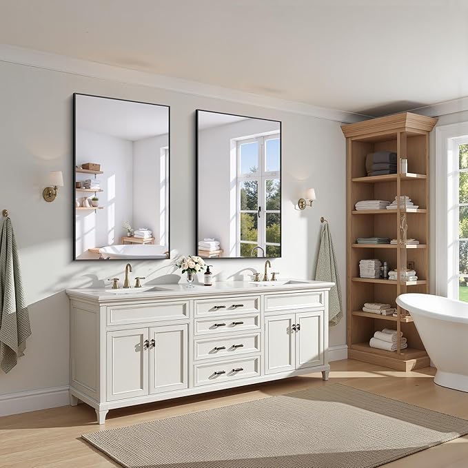 KOCUUY Black Rectangle Mirror, 30"x48" Bathroom Mirrors for Over Sink, Large Black Wall Mounted Mirror, Metal Framed Mirror for Wall, Vanity Mirror for Bathroom Living Room Bedroom Dining Room