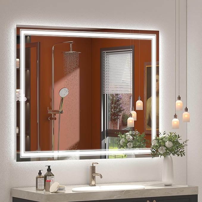40x30 Inch Lighted LED Bathroom Mirror for Wall, Lighted Vanity Mirror for Wall, Dimmable, Shatter-Proof, Anti-Fog, Front Lights + Backlit(ETL Listed)