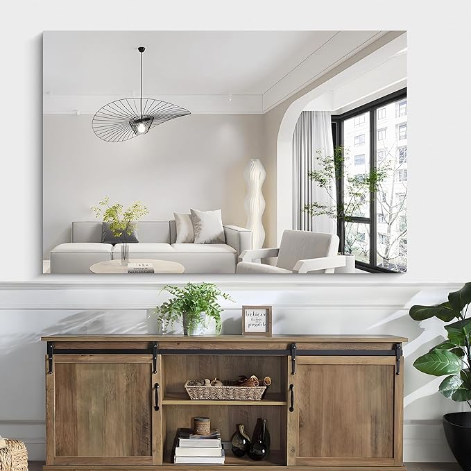 KOCUUY Frameless Mirror, 60"x40" Bathroom Mirror for Over Sink, Upgraded Shatterproof, Large Rectangle Unframed Mirror for Wall, Bathroom, Bedroom, Living Room, Entryway, Hang Horizontal/Vertical