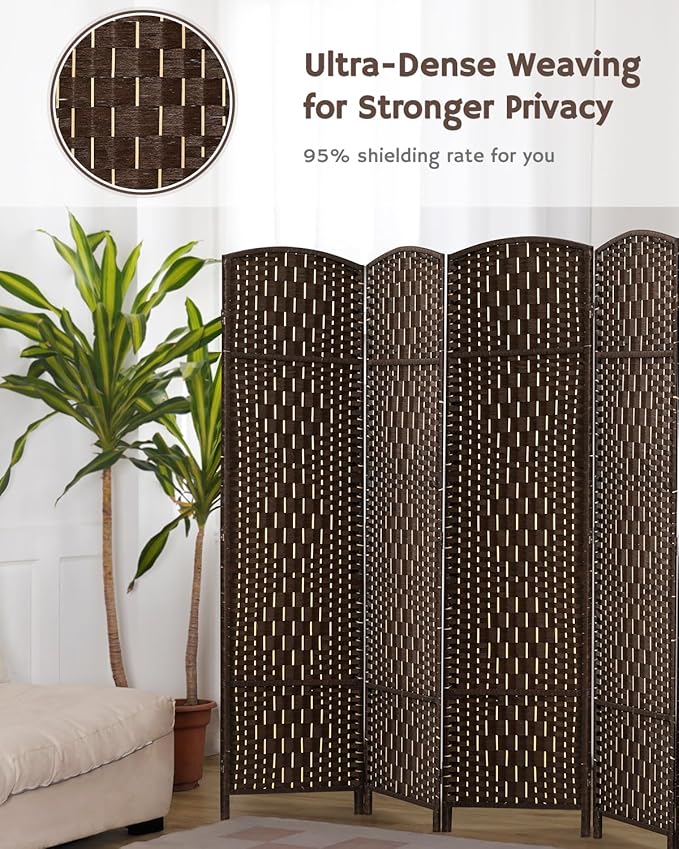 JOSTYLE Room Divider 4 Panel Portable Room Divider Panel Wall, 6ft Tall Divider for Room Separation, Folding Privacy Screen Panel, Freestanding Partition Screen, Chestnut Brown