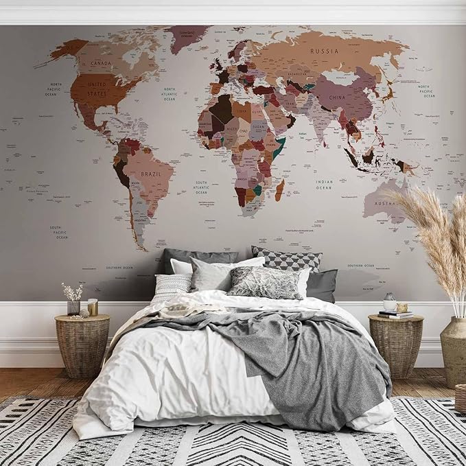 artgeist Premium Wall Mural World Map 79x55 in - XXL Non-Woven Wallpaper Fleece Wall Decor Photo Print Picture Image Design Home Map of The World k-B-0001-a-d