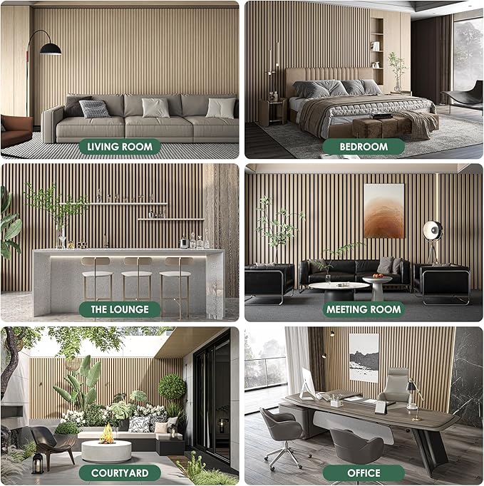 4-Piece Wood Slat Acoustic Panels for Stylish Interior Decor & Noise Reduction - 94.5" x 7.87" 3D Solid Wood Wall Panels for Ceiling and Wall, Covers 20.66 Sq Ft, White Oak