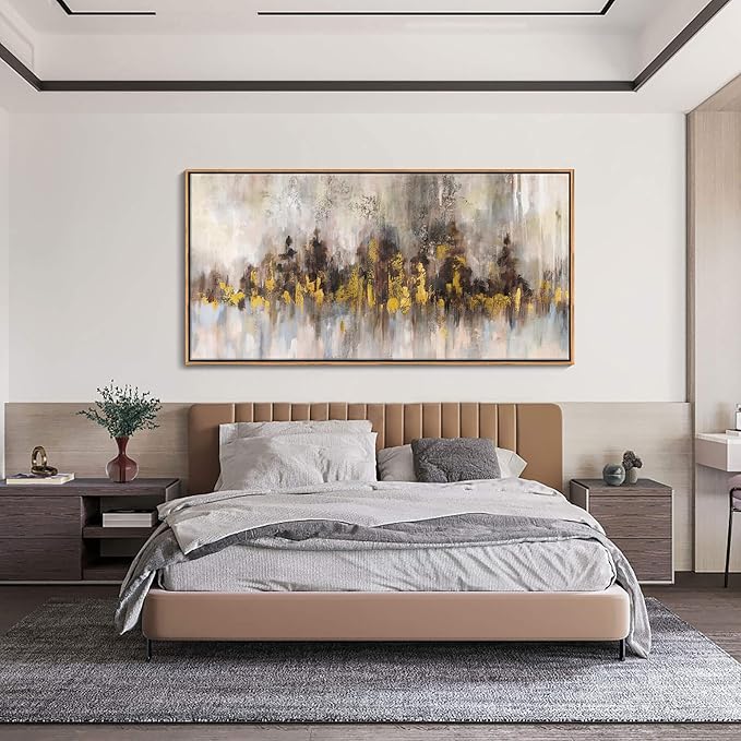 Abstract Painting Wall Art Black and Gold Picture for Living Room Retro Home Bedroom Decoration Modern Framed Artwork Decor 29X58IN