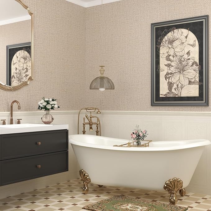 Beige Grasscloth Peel and Stick Wallpaper Prepasted Faux Grass Cloth Textured Wallpaper 15.7"x160" Removable Woven Linen Vinyl Wrap Waterproof Beige Contact Paper for Walls Living Room Shelf