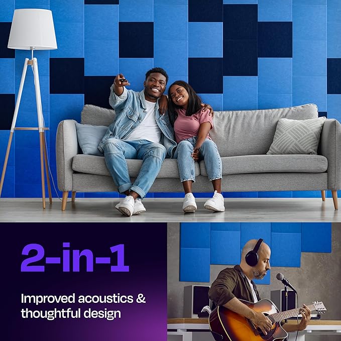 Acoustic Panels 12-Pack - 12"X12"X0.4" Sound Panels - High Density Sound Dampening - Grand Blue Square