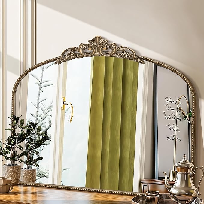 Micasso Large Antique Gold Mirror: 29"x 36" French Baroque Arched Mirror - Traditional Ornate Vintage Mirrors for Wall/Mantel/Entryway/Bathroom/Hallway - Home Decor for Living Room