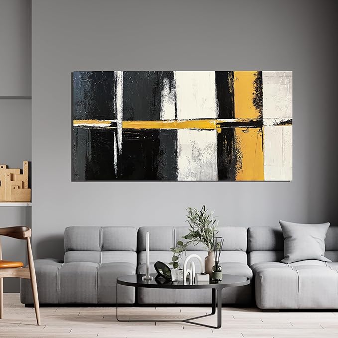 Canvas Wall Art Decor Large Wall Art Pictures for Living Room Black and White Wall Art Decor Abstract Art Work Modern Black Yellow Abstract Wall Art Prints For Bedroom Office Home Wall Decor 24"x48"