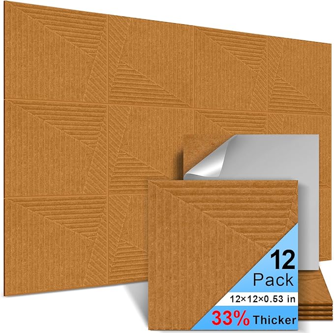 12 Pack Acoustic Wall Panels Self-Adhesive, 12" X 12" X 0.5" Decorative Acoustic Panels, Soundproof Wall Panels for Studio, Home & Living Room, Polyester - Slash Sunset Orange