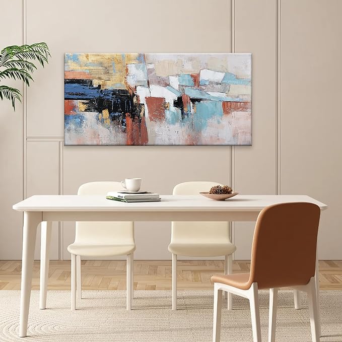 Canvas Wall Art Decor Modern Large Wall Art For Living Room Abstract Art Blue Gold Wall Art Decor Canvas Art Work Colorful Abstract Wall Art Prints For Bedroom Office Kitchen Wall Decor 20" x 40"