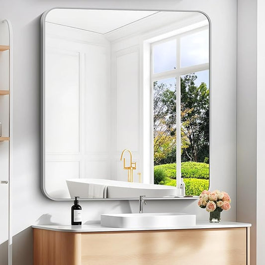 40" x 36"Bathroom Mirror, Silver Wall Mirror with Metal Frame, Decorative Rectangular Vanity Mirror for Bedroom Bathroom Living Room Entryway (Horizontal/Vertical)