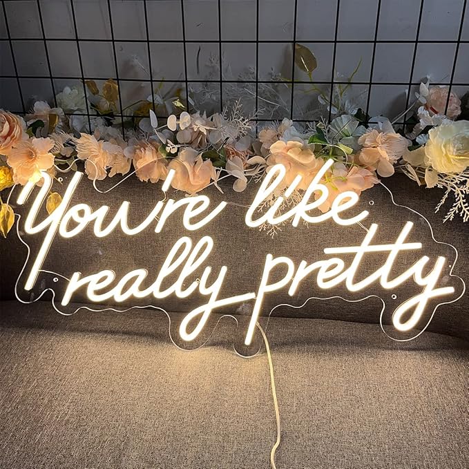 Neon Signs You are Like Really Pretty-Transparent Acrylic with Dimmers Light Signs Indoor Bedroom Decor Wall Led Neon Sign Backdrop Flex 25.5×11.8 IN Bar Christmas Party Wedding Living Room Warm White