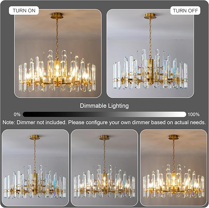 36" Luxury Gold Crystal Chandelier, 16-Light Round Modern Chandelier for Dining Room, Adjustable Chain Chandelier Pendant Light Fixture for Living Room, Bedroom, Kitchen Island, Foyer, Entryway
