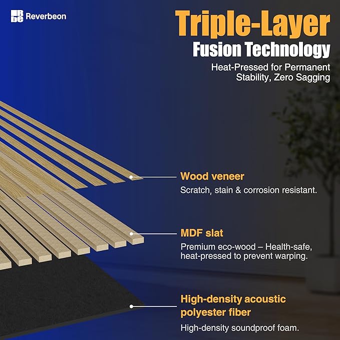 4PCS Acoustic Wood Slat Wall Panels, 47.2" x 12.8" Soundproof Panels for Walls, Sound Absorbing Panels for Interior Decor and Room Acoustic Treatment